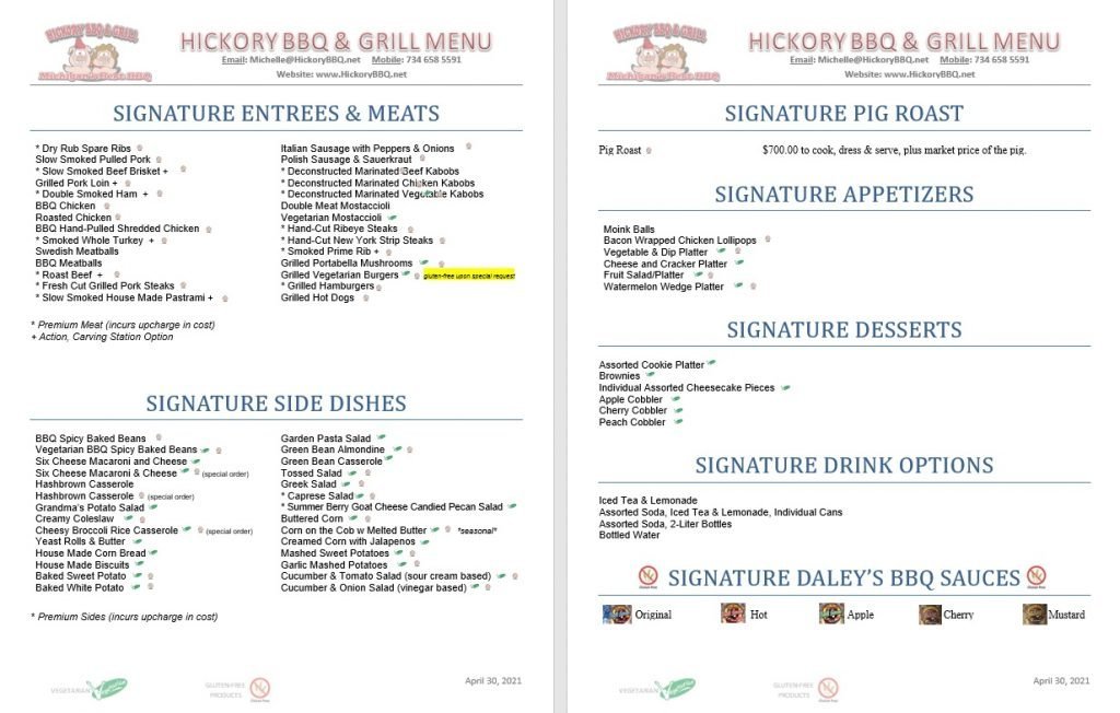 2021 Complete Menu – Hickory BBQ & Grill